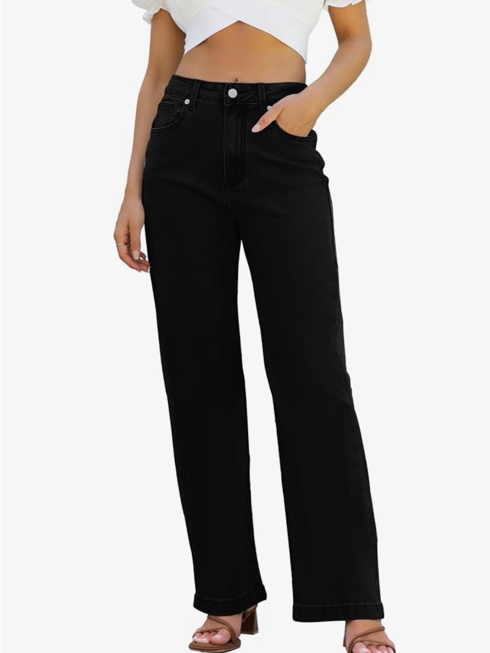 High-Waist Straight-Leg Women Jeans in Black NWT